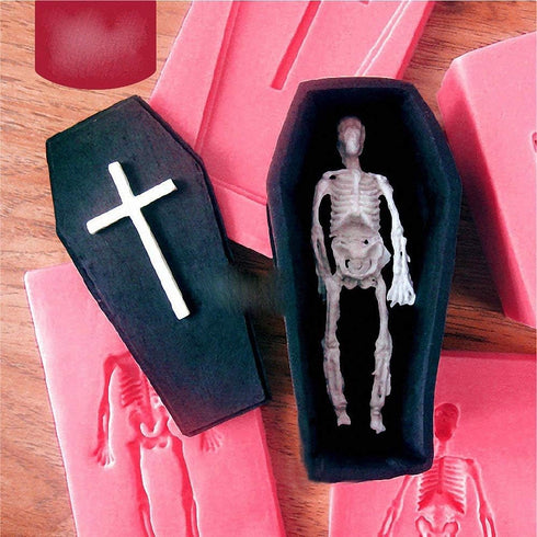 4Pcs/Set 3D Coffin with Cross & Skull Skeleton Fondant Molds, Halloween Theme Silicone Decorating Tools