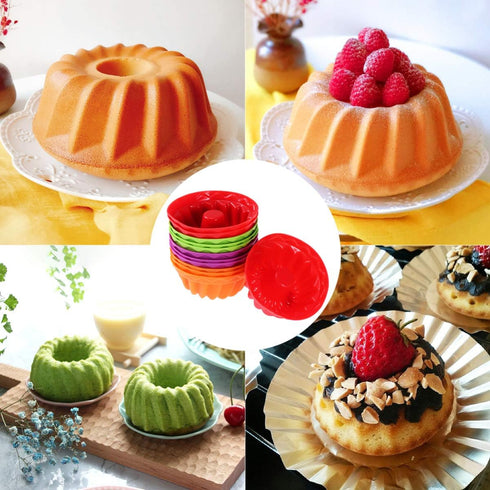 12Pcs Non-Stick Silicone Fluted Cake Mould, Round Baking Pan for Cake, Gelatin, Mousse, Bread (2.55 x 2.55 x 1.18 Inch)
