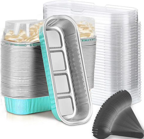 Mini Loaf Baking Pans with Lids and Spoons, 50 Pack, 6.8oz Aluminum Foil Baking Tins for Cupcakes and Ramekins