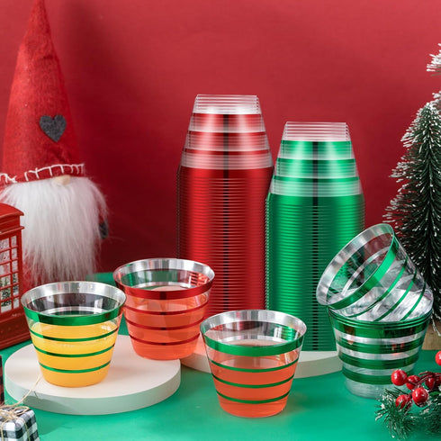 9 oz Rimmed Green,100pcs) Gejoy St Patricks Day Stripe Plastic Cups Bulk Disposable Wine Hard Plastic Drinking Cocktail