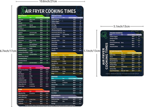 Air Fryer & Instant Pot Magnetic Cheat Sheet Set, Muulaii Cook Times Chart, Quick Reference Guide
