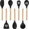 TeamFar Cooking Utensils Set of 7, Silicone Kitchen Tools with Wooden Handles, Heatproof for Non-stick Cookware