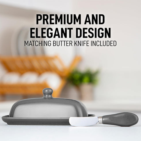Countertop Zulay Butter Dish With Lid For - Porcelain Gray, Ceramic Butter Dish with Knob Handle Great for Cooking