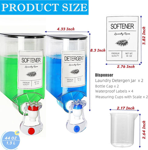 BLIRITEL 2 44 oz PCS Laundry Detergent Dispenser, Wall Mounted Laundry Soap Dispenser with Faucet Liquid Detergent