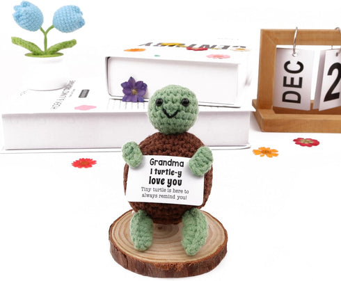 caiyjhao Crochet Interesting Mini Turtle, Inspirational Crochet Turtle, with Emotional Support Card, Lovely Wool
