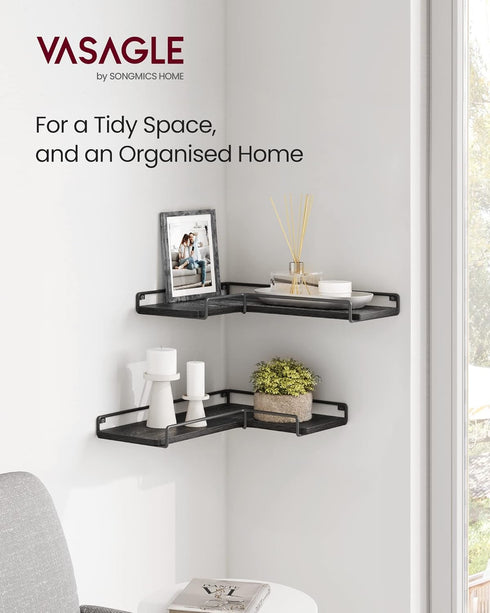 Set 2, ULLS831B22 VASAGLE Corner Shelf Wall Mount of Corner Floating Shelves, Small Corner Wall Shelf for Decor