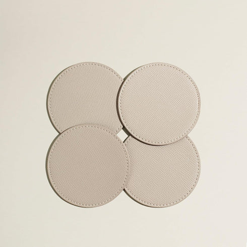 Set 4 OLETHA Drink Coasters, of - Aesthetic Round Coaster for Coffee Bar, Dining Table, Office Desk - Ivory