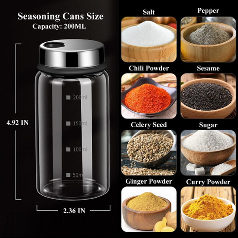 7 oz Salt Pepper Shakers with Adjustable Outlet Holes Clear Glass Shaker Bottles Spice Seasoning Cans for Kitchen Decor and Home Restaurant BBQ Camping Farmhouse Kitchen Accessories (200ml) by Verdental