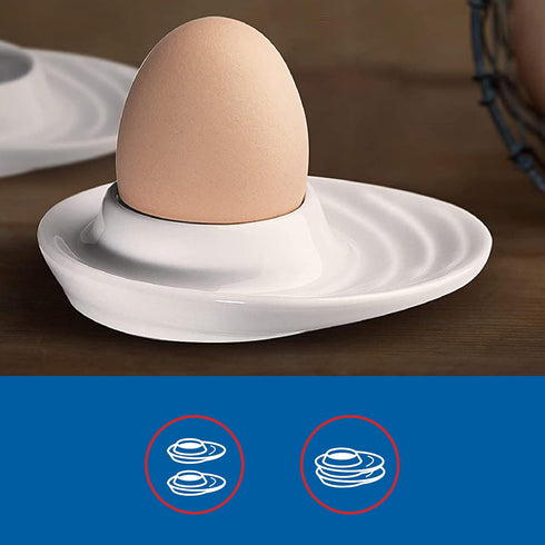 Set of 2 White Porcelain Egg Cups, 3.5-Inch by 4-Inch, Oval Base Holders for Hard or Soft Boiled Eggs