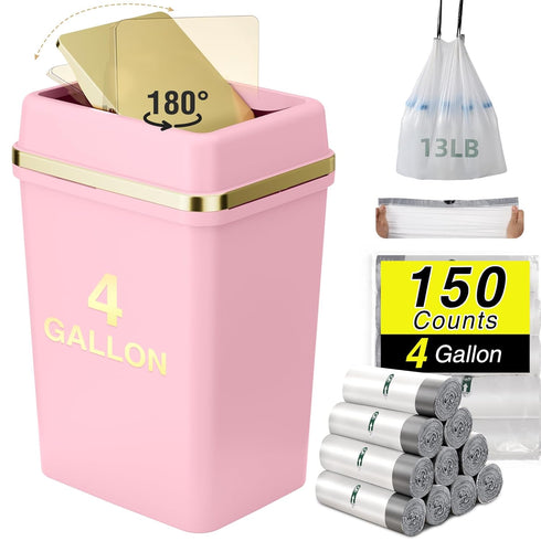 Bathroom Trash Can with Lid 4 Gallon Pink Trash Can Bedroom Trash