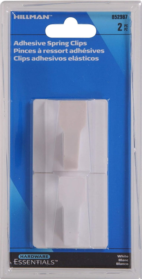 Hardware Essentials 852987 Spring Clip Hook, White Adhesive Backed, 2-Pack
