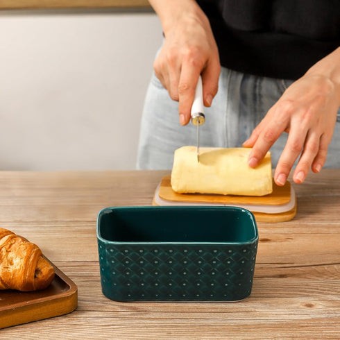 Countertop Ceramic Butter Dish with Lid,Large Butter Container with Airtight Cover for or Refrigerator,Farmhouse