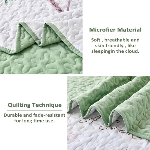 Set 2 Set Sets 68"x86" Dinjoy Floral Quilt Twin Size,Sage Green Bedspreads for Girls Pieces Cute Botanical Bedding