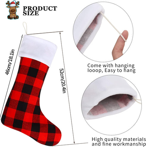 DERAYEE 6 Pack Christmas Stockings, 18 Inch Large Red Black Buffalo Plaid for Family Holiday Xmas Party Decoration