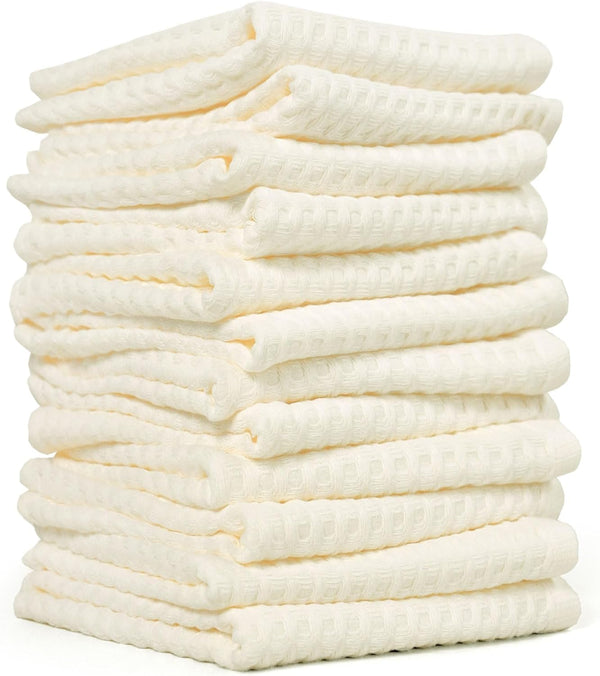 Cleanbear Wash Cloths 12 Pack, Cream Washcloths Set, 100% Cotton Waffle Weave