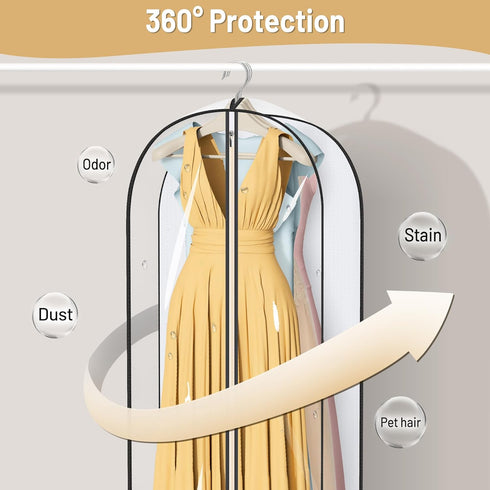 2 Packs MISSLO 65" Clear Garment Bags for Hanging Clothes, 4" Gusseted Dress Bags for Closet Storage Dress Protector