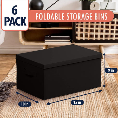 Ornavo Home 6 Pack Collapsible Storage Bins with Lid, Foldable Linen Fabric Basket Organizer, Large Storage Box