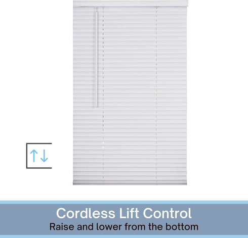 LOTUS & WINDOWARE Cordless Mini Blind - 1" Vinyl Slats, 22" Wide x 64" Long, White