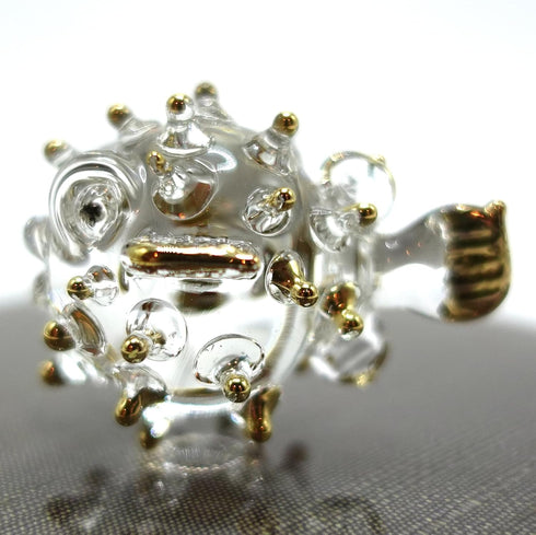 Puffer Miniature Hand Blown Glass Art Figurines, Sea Animals Collectible Gift Home Décor, Clear Gold