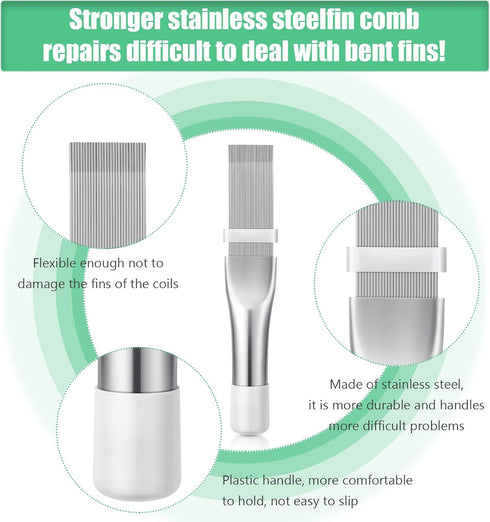3 Pieces Air Conditioning Brush Set, Includes FCR6 Ring Fin Comb, Air Conditioner Fin Cleaner, Stainless Steel Fin
