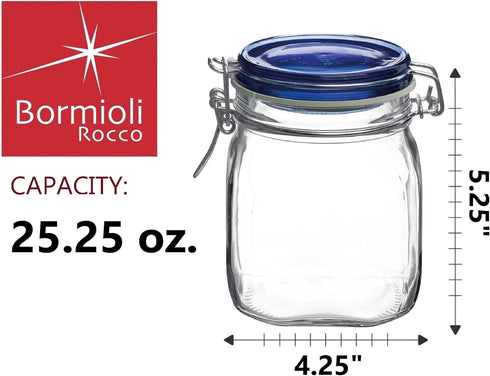 25-1/4-Ounce, 149520M04121197 Bormioli Rocco Fido Square Jaw with Blue Lid