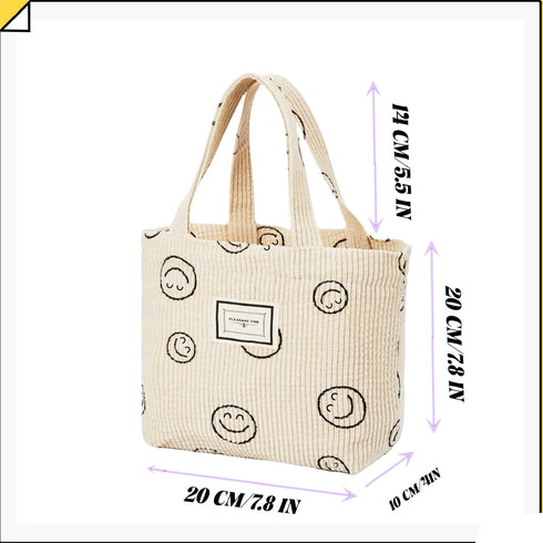 Kovewon 2 Pcs Corduroy Small Tote Bag for Women Cute Mini Tote Bag Preppy Aesthetic Reusable Bags for Grocery