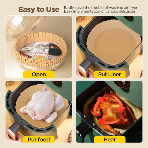 Air Fryer Paper Liners, 100PCS Non-stick Oil Resistant Parchment Paper, 8 Inch for 5-8QT Air Fryers