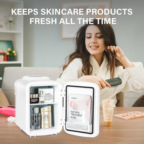Simple Deluxe Mini Fridge, 4L/6 Can Portable Cooler & Warmer Freon-Free Refrigerator for Skincare, Beverage, Cosmetics,