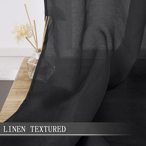 Tollpiz Sheer Valance, Linen Textured Bedroom Curtain, Light Filtering Rod Pocket Voile Valances for Living Room, Black