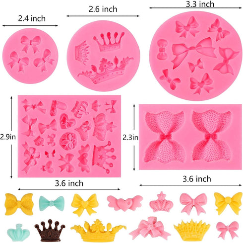 Bow Silicone Fondant Mold Crown Chocolate Candy Mold for Cupcake Top Decoration, DIY Craft Items