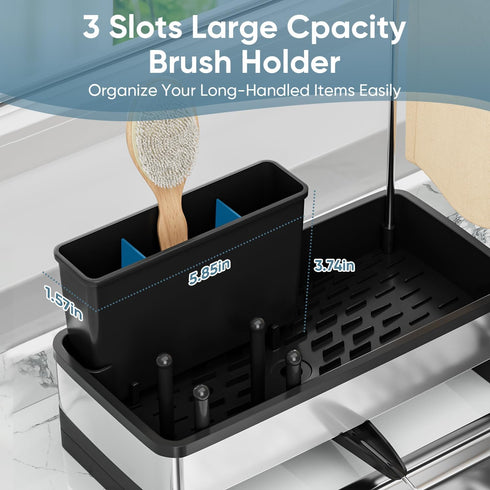 Countertop, VUSIGN Sponge Holder for Kitchen Sink, Sink Caddy Organizer with Brush Holder, Rustproof Stainless