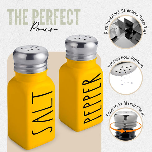 Yellow Salt and Pepper Shakers Set by Brighter Barns, Cute Glass Shakers, Yellow Kitchen Decor for Home Restaurants