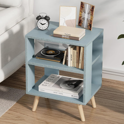 Aenuert Night Stand, Blue Kids Nightstand, Modern End Table with Open Storage,