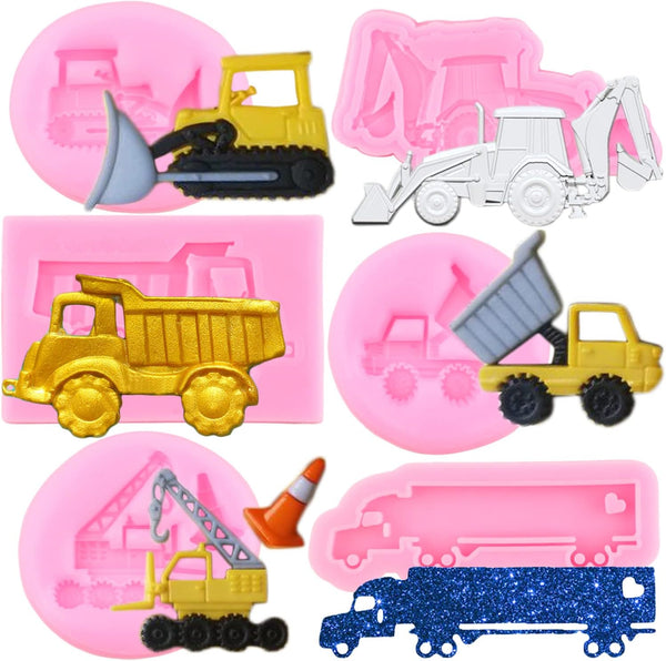MIYAHOUSE Bulldozer Silicone Molds Excavator Fondant Mold Crane Construction Truck Mold For Cake