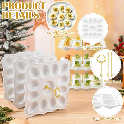 3 36 Countertop Tier Easter Ceramic Deviled Egg Platter Hole Square Deviled Egg Tray Contain Detachable Eggs Holder