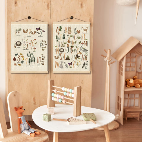 Set 2, 123 Homeschool,12x16 Boat Wades Numbers Animals Alphabet Poster Hanger Frame of Forest Animal ABC Educational