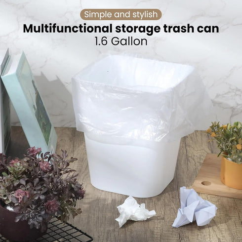 6 Pack 1.6 3 White,6) Eccliy Gallons Trash Can Small Bathroom Plastic Trash Can with Rolls of Bags for Bedroom Home