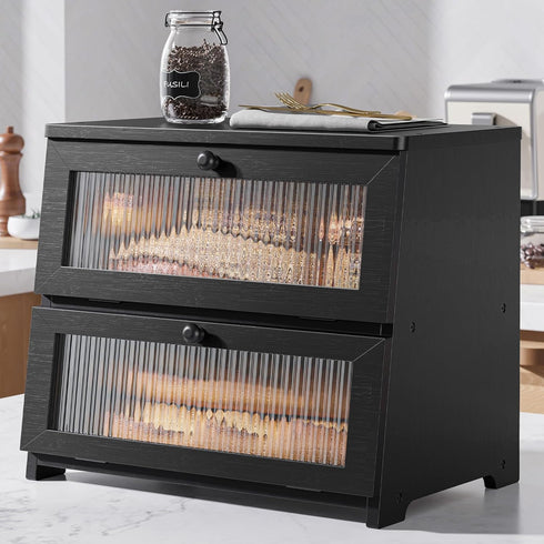Kitsure Bread Box - Wooden Bread Box for Kitchen Countertop, Large Capacity