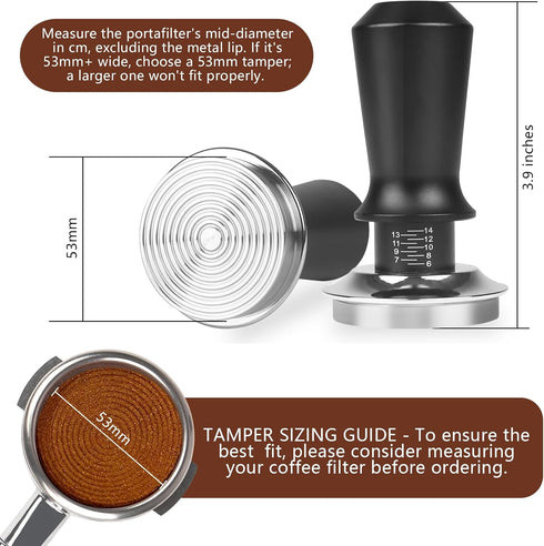 53mm Espresso Tamper Set, Dual-Spring Calibrated Coffee Tamper with WDT Tool and Magnetic Funnel