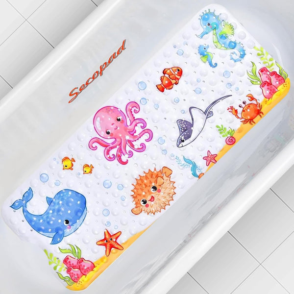 Secopad Bath Mat for Tub Non Slip, Machine Washable Anti-Slip Cartoon Baby