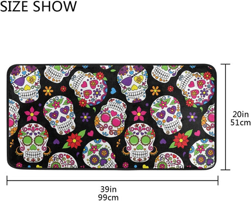 Anti Fatigue Kitchen Floor Mat, 39 x 20 In Sugar Skull Non-Slip Comfort Rug for Kitchen