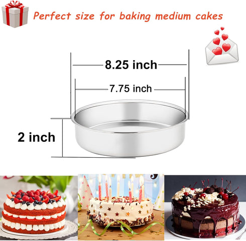 TeamFar Cake Pan Set of 2 - 8 Inch Round Tier Tins Set Stainless Steel, Healthy & Heavy Duty, Easy Clean, Dishwasher