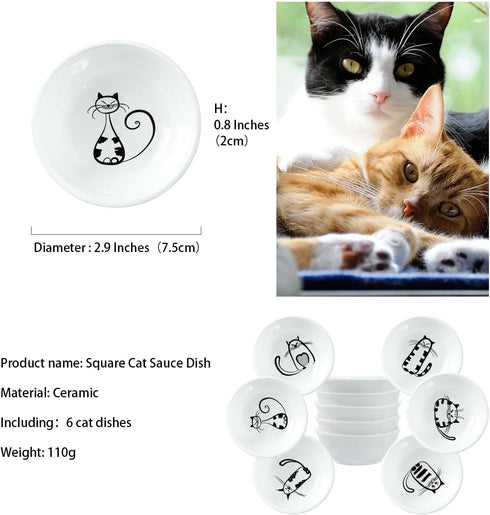 BigNoseDeer Super Cute Cat Ceramic Sauce Dish, Mini Side Seasoning Dish, Set of 6