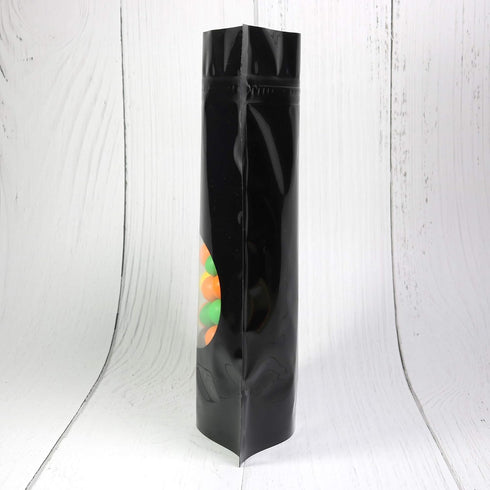 Double-Sided Matte/Glossy Stand-Up Pouch with Clear Round Window, 100 Bags/Pack (3.3" x 5.5", Glossy Black)