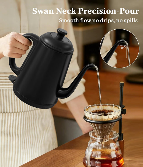 1L, 1000W 304 Gooseneck Electric Kettle Fast Boiling for Pour-Over Coffee & Tea, Stainless Steel BPA-Free, Precise Flow