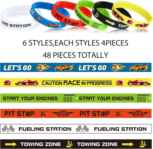 Skylety 24 Pack Race Car Party Favors, Race Car Silicone Bracelets, Racing Checkered Flag Wristbands for Birthday Party