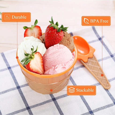 20 Pack Summer RICHSC-PAN Ice Cream Bowls, Cartoon Candy Color Ice Sundae Cups with Spoon. Multi-Color Reusable