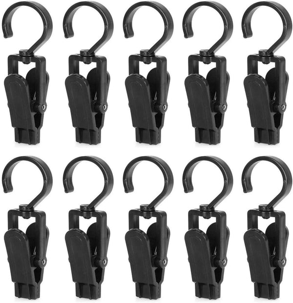 10 PCS Super Strong Plastic Swivel Hanging Hooks, 4.3inch Black Clips for Laundry, Curtain, Beach Towel
