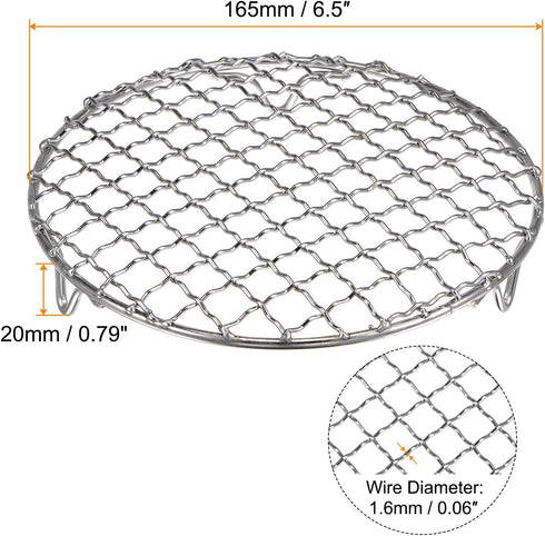 Round Cooking Rack 6.5-inch 201 Stainless Steel Cross Wire Barbecue Grill Net with 20mm Legs for Cooking Baking Steaming BBQ