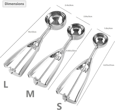 Ice Cream Scoop, 3Pcs Cookie Scoop Set, Stainless Steel Scooper with Trigger Release for Baking, Set of 3